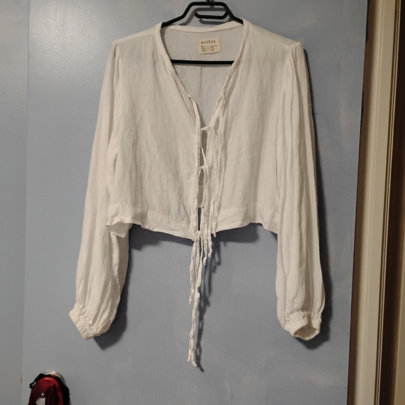BOHEME The Tie Top In White Linen 2 6-8 - Picture 2 of 5